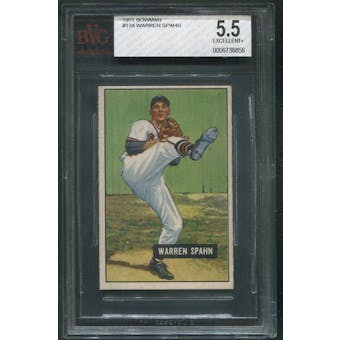 1951 Bowman Baseball #134 Warren Spahn BVG 5.5 (EX+)