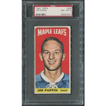 1964/65 Topps Hockey #64 Jim Pappin Rookie PSA 8 (NM-MT)
