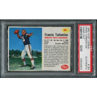 1962 Post Cereal Football #184 Fran Tarkenton Hand Cut PSA Authentic