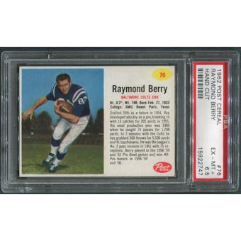 1962 Post Cereal Football #76 Raymond Berry Hand Cut PSA 6.5 (EX-MT+)