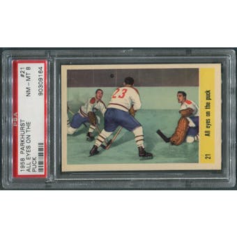 1958/59 Parkhurst Hockey #21 Jacques Plante All Eyes On The Puck PSA 8 (NM-MT)