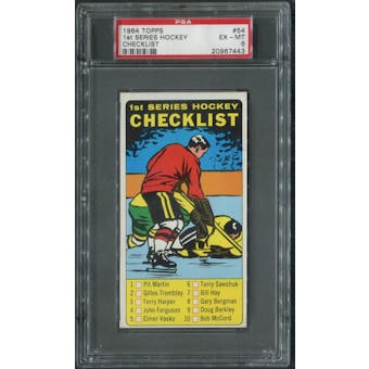 1964/65 Topps Hockey #54 1st Checklist PSA 6 (EX-MT)