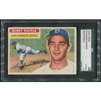 1956 Topps Baseball #79 Sandy Koufax White Back SGC 35 (GOOD+ 2.5)