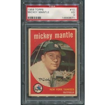 1959 Topps Baseball #10 Mickey Mantle PSA 3 (VG)
