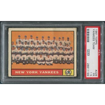 1961 Topps Baseball #228 Yankees Team Checklist PSA 1.5 (FR)