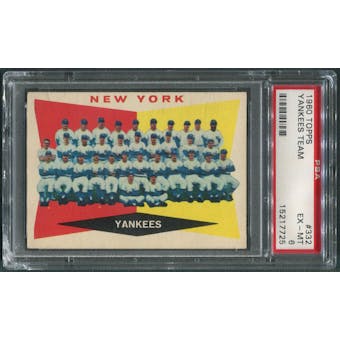 1960 Topps Baseball #332 New York Yankees Team Checklist PSA 6 (EX-MT)