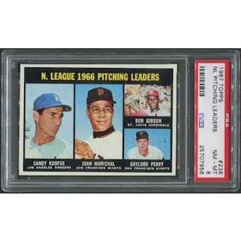1967 Topps Baseball #236 NL Pitching Leaders Koufax Marichal Gibson Perry PSA 8 (NM-MT)