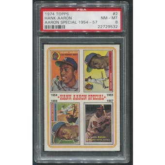 1974 Topps Baseball #2 Hank Aaron Special 1954-57 PSA 8 (NM-MT)