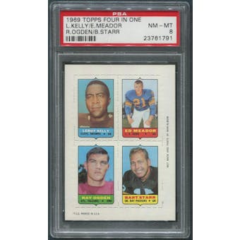 1969 Topps Four In One Football Bart Starr Kelly Ogden Meador PSA 8 (NM-MT)