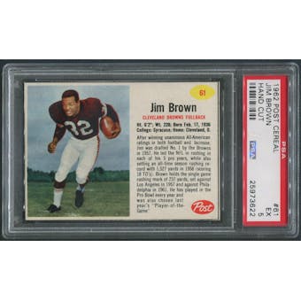 1962 Post Cereal Football #61 Jim Brown Hand Cut PSA 5 (EX)
