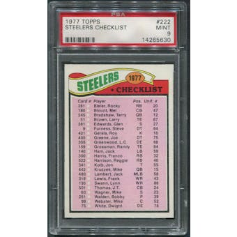1977 Topps Football #222 Pittsburgh Steelers Checklist PSA 9 (MINT)
