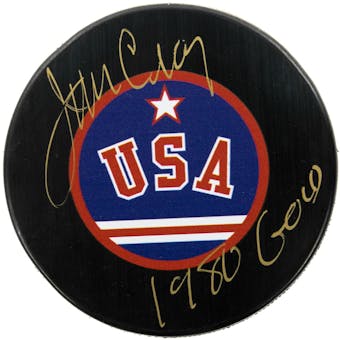 Jim Craig "Miracle on Ice" Autographed USA Hockey Puck (1980 Gold Inscription) (DACW COA)