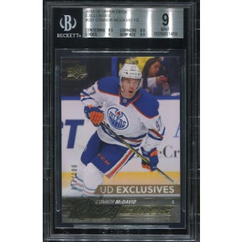 2015-16 Upper Deck Exclusives #201 Connor McDavid Young Guns Rookie #077/100 BGS 9
