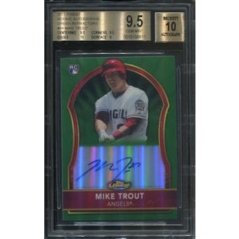 2011 Topps Finest Green Refractors #84 Mike Trout Rookie Auto #091/199 BGS 9.5