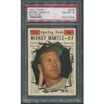 1961 Topps Baseball #578 Mickey Mantle All Star PSA 8 (NM-MT)