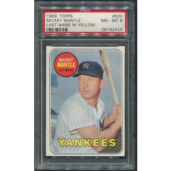 1969 Topps Baseball #500 Mickey Mantle Last Name In Yellow PSA 8 (NM-MT)