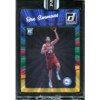 2016/17 Donruss Holo Laser Green and Yellow #151 Ben Simmons 5/5 2017 National VIP Stamped