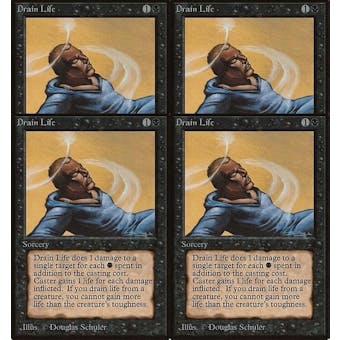 Magic the Gathering Alpha PLAYSET 4x Drain Life - HEAVY PLAY (HP) 3 cards written on