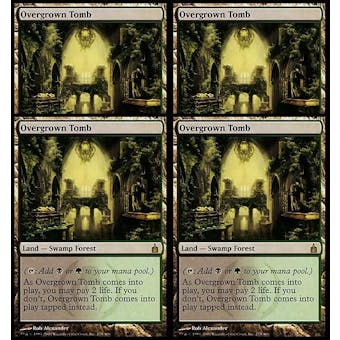 Magic the Gathering Ravnica: City of Guilds PLAYSET 4x Overgrown Tomb - MODERATE PLAY (MP) x4