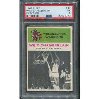 1961/62 Fleer Basketball #47 Wilt Chamberlain In Action Rookie PSA 5 (EX)