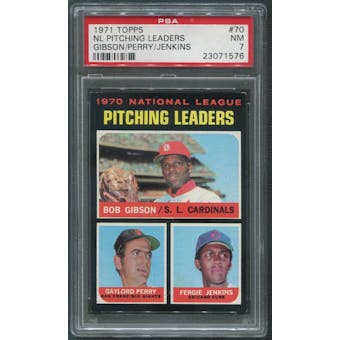 1971 Topps Baseball #70 NL Pitching Leaders Gibson Perry Jenkins PSA 7 (NM)