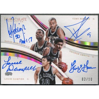 2016/17 Immaculate Collection #9 George Gervin David Robinson Louie Dampier Tony Parker Quad Auto #02/10