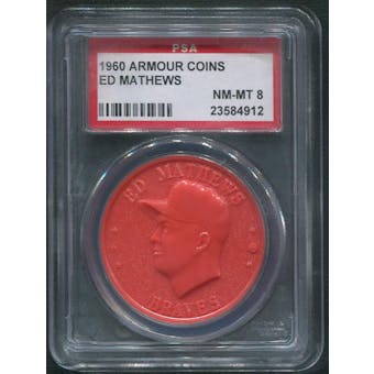 1960 Armour Coins Baseball #15 Eddie Mathews Red PSA 8 (NM-MT)