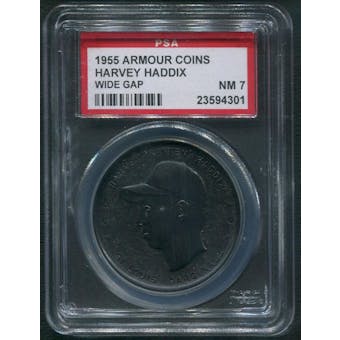1955 Armour Coins Baseball #8 Harvey Haddix Wide Gap Black PSA 7 (NM)
