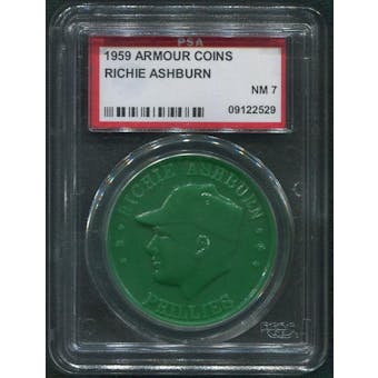 1959 Armour Coins Baseball #3 Richie Ashburn Green PSA 7 (NM)