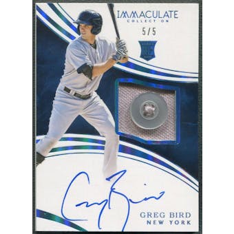 2016 Immaculate Collection #107 Greg Bird Blue Rookie Button Auto #5/5