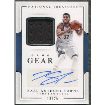 2016/17 Panini National Treasures #17 Karl-Anthony Towns Game Gear Jersey Auto #18/25