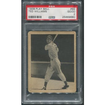 1939 Play Ball Baseball #92 Ted Williams Rookie PSA 2 (GOOD)