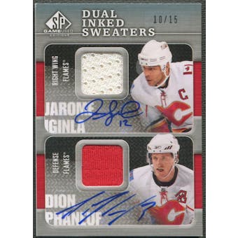 2009/10 SP Game Used #DISIP Jarome Iginla & Dion Phaneuf Inked Sweaters Dual Jersey Auto #10/15