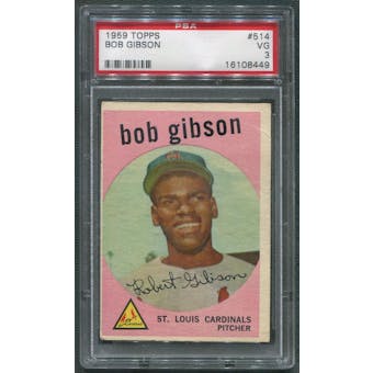 1959 Topps Baseball #514 Bob Gibson Rookie PSA 3 (VG)