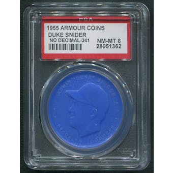 1955 Armour Coins Baseball Duke Snider No Decimal 341 Navy Blue PSA 8 (NM-MT)