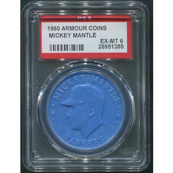 1960 Armour Coins Baseball Mickey Mantle Sky Blue PSA 6 (EX-MT)
