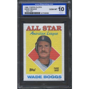 1988 Topps Cloth Baseball Wade Boggs ISA 10 (GEM MINT) *3068 (Test Set)