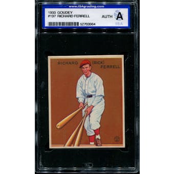 1933 Goudey Baseball #197 Richard Ferrell ISA A (Authentic) *3964