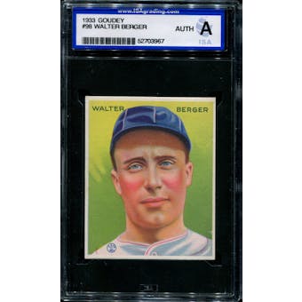 1933 Goudey Baseball #98 Walter Berger ISA A (Authentic) *3967