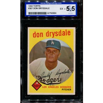 1959 Topps Baseball #387 Don Drysdale ISA 5.5 (EX+) *0664