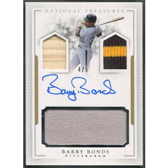 2016 Panini National Treasures #PCSBY Barry Bonds Player's Collection Jersey Bat Patch Auto #4/5