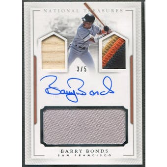 2016 Panini National Treasures #PCSBB2 Barry Bonds Player's Collection Jersey Bat Patch Auto #3/5