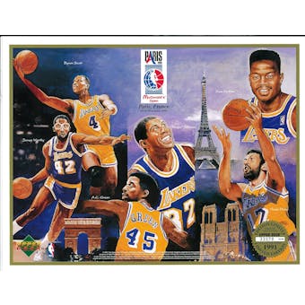 1991 Upper Deck Lakers in Paris Commemorative Sheet Johnson/Scott/Worthy