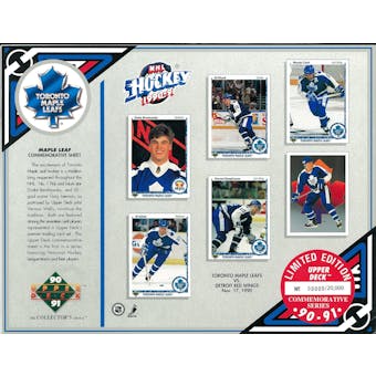 1990/91 Upper Deck Toronto Maple Leafs Commemorative Sheet Clark/Iafrate/Damphousse