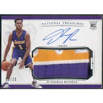 2015/16 Panini National Treasures #102 D'Angelo Russell Silver Rookie Patch Auto #09/25