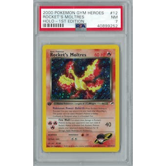 Pokemon Gym Heroes 1st Edition Rocket's Moltres 12/132 PSA 7