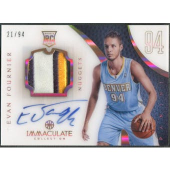 2012/13 Immaculate Collection #152 Evan Fournier Numbers Parallel Rookie Patch Auto #21/94