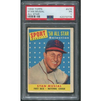 1958 Topps Baseball #476 Stan Musial All Star PSA 1 (PR)