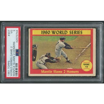 1961 Topps Baseball #307 World Series Game 2 Mickey Mantle Slams 2 Homers PSA 3 (VG)