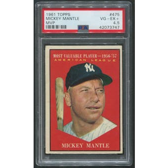 1961 Topps Baseball #475 Mickey Mantle MVP PSA 4.5 (VG-EX+)